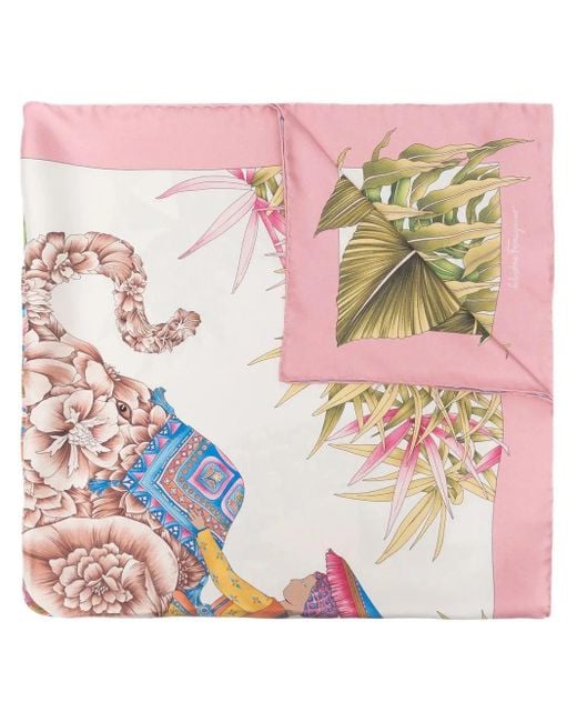 Ferragamo Pink India Print Silk Foulard