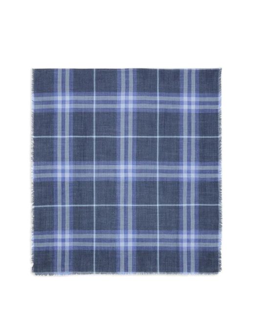 Burberry Blue Reversible Check Wool Silk Scarf