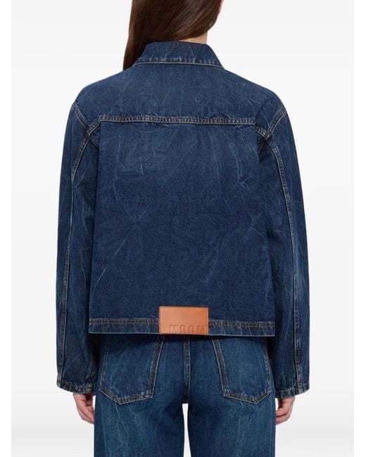 MSGM Blue Veste En Jean À Poches Plaquées