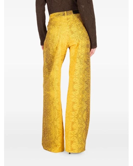 Roberto Cavalli Yellow Brocade-Print Straight-Leg Jeans