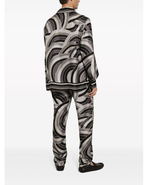 Dolce & Gabbana Gray Geometric-print Silk Pijama Trousers for men