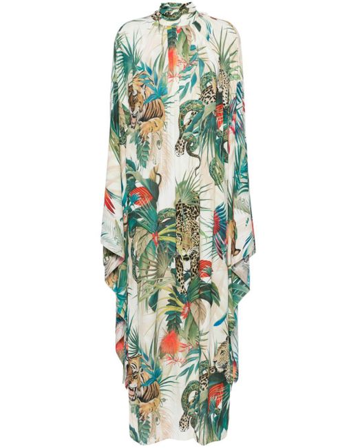 Roberto Cavalli Green Jungle-print Crepe Maxi Dress