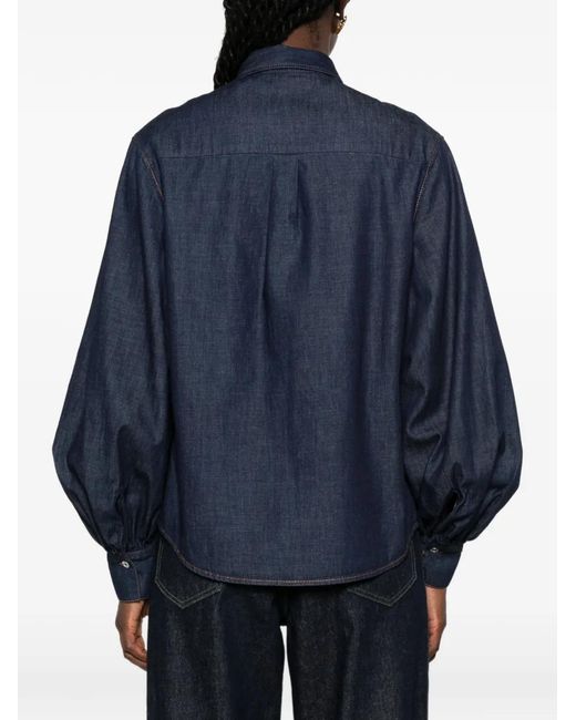 7 For All Mankind Blue Balloon-Sleeve Denim Shirt