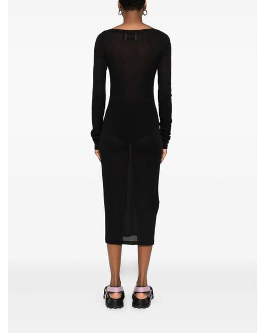 Miu Miu Black Logo-Patch Midi Dress