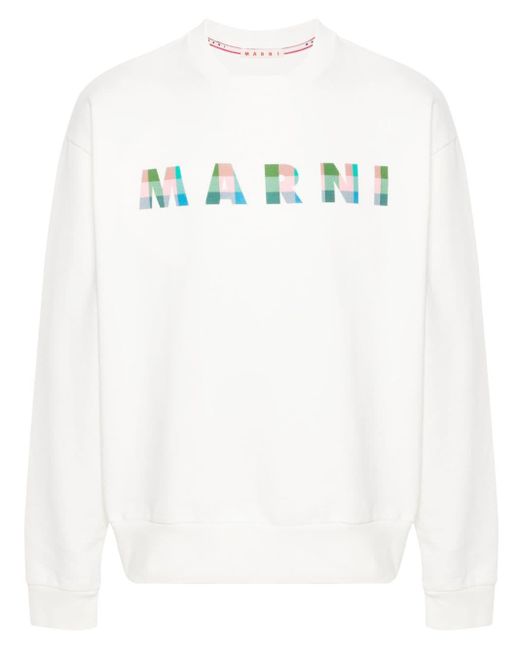 Marni White Logo-print Cotton Sweatshirt for men