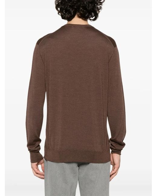 Lardini Brown Crew Neck Wool-Blend Jumper for men