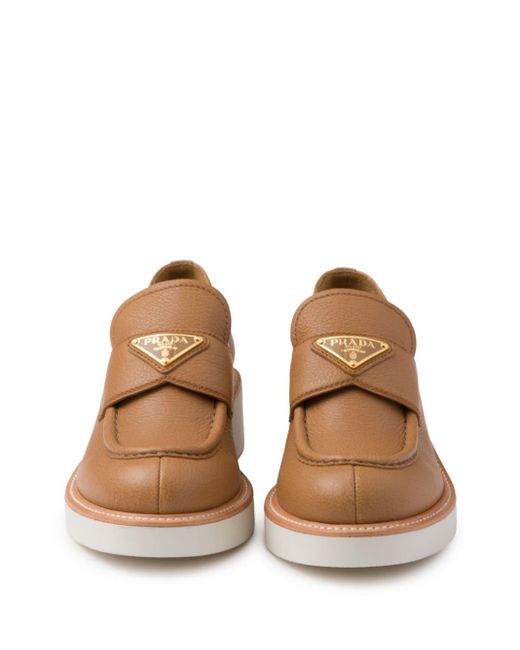Prada Brown 50mm Triangle-logo Leather Loafers