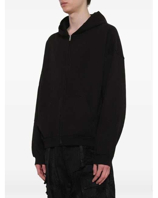 we11done Black Logo Zip-Up Hoodie for men