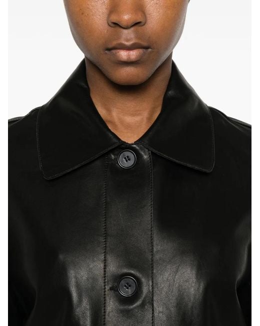 Chaqueta Cuero Con Bolsillos Con Botones Arma de color Black