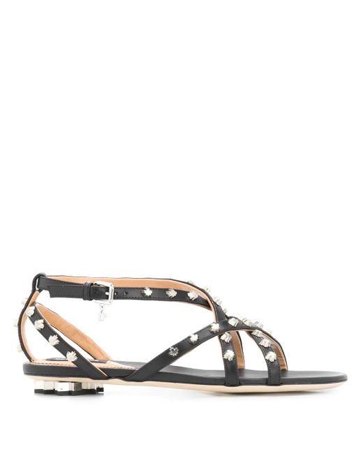 DSquared² Black Maple Leaf Studded Flat Sandals
