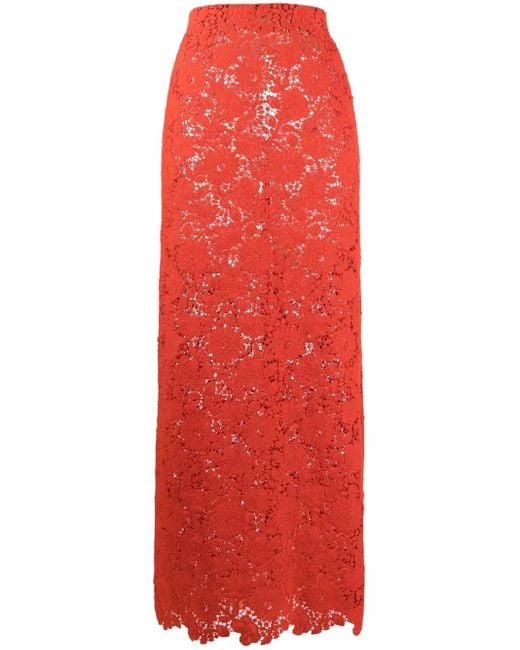 Giambattista Valli Red Jupe Taille-Haute À Fleurs Brodées
