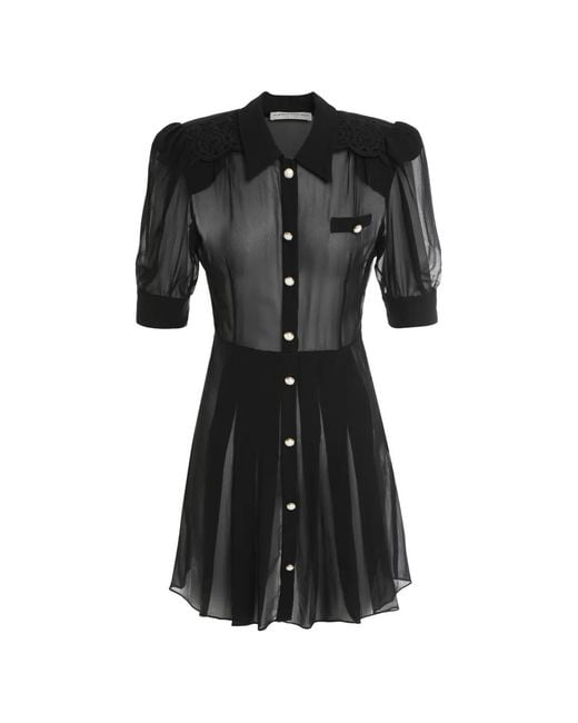 Alessandra Rich Black Pleat-Detail Mini Dress