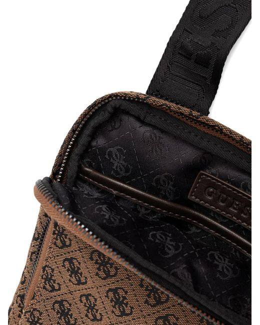 Guess Brown Monogram-Pattern Messenger Bag for men