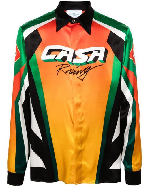 Casablancabrand Orange Moto Sport Seidenhemd
