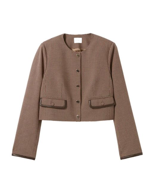 Claudie Pierlot Brown Houndstooth-Pattern Cropped Jacket