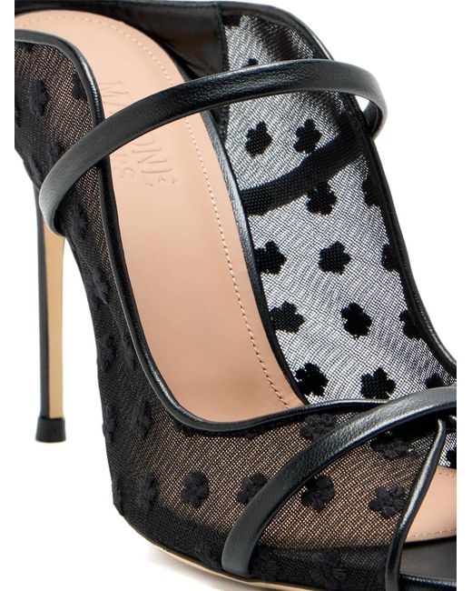Malone Souliers Black Mules En Résille À Fleurs Et À Brides