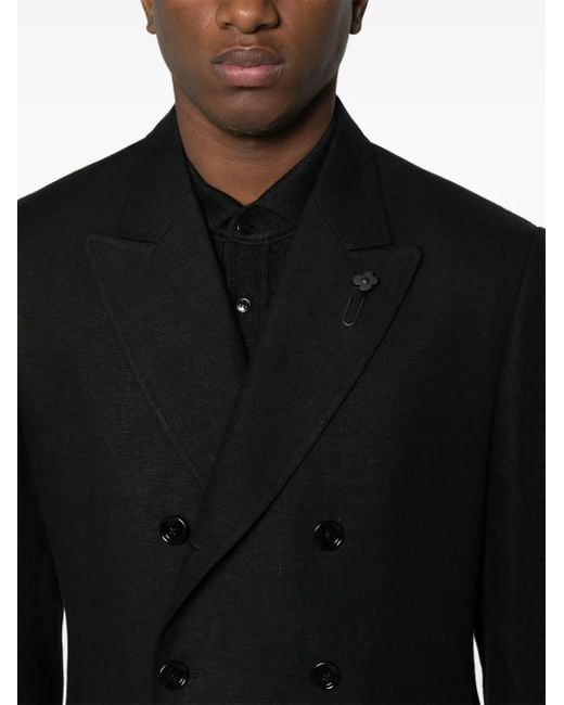 Lardini Black Double-Breasted Linen Blazer for men