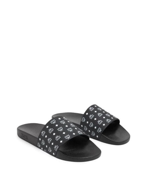 Sandali Slides Con Stampa di MCM in White da Uomo