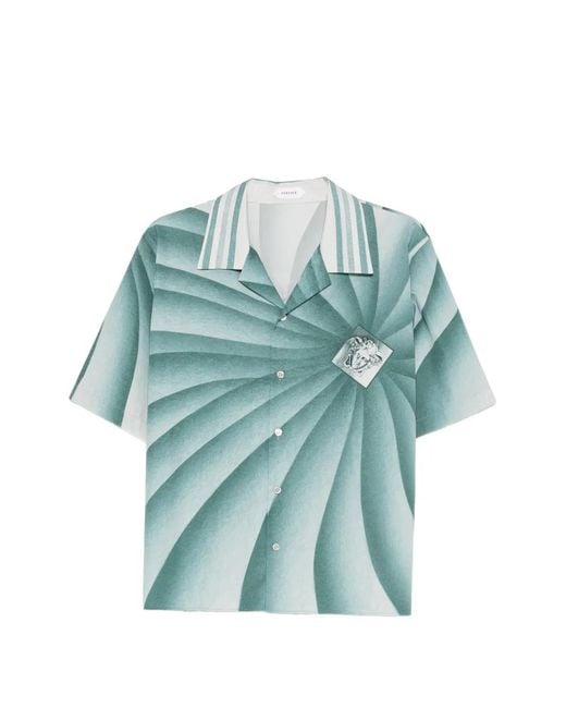 Versace Blue Medusa Vortex-Print Shirt for men