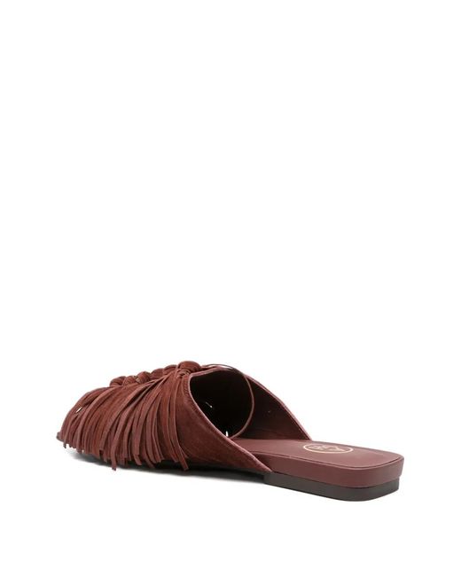 Ash Brown Fringed Flat Sandals