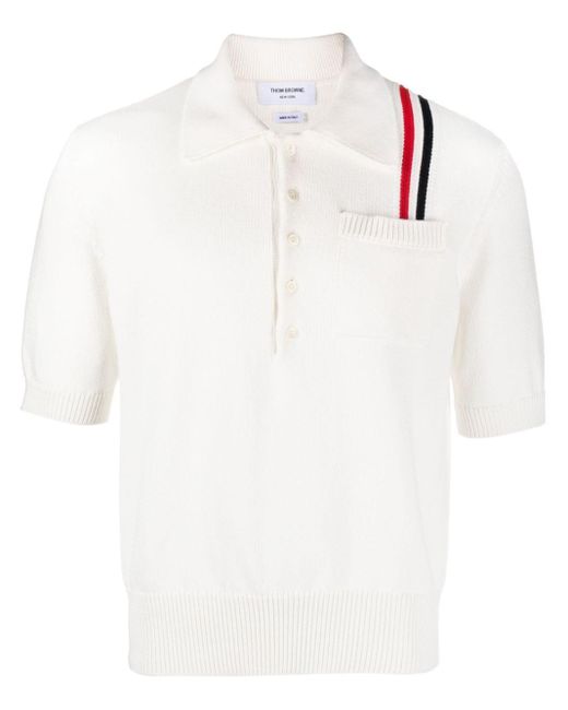 Thom Browne Gestricktes Poloshirt mit RWB-Streifen in White für Herren