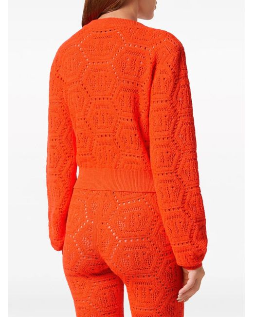 Philipp Plein Red Cardigan À Motif Intarsia