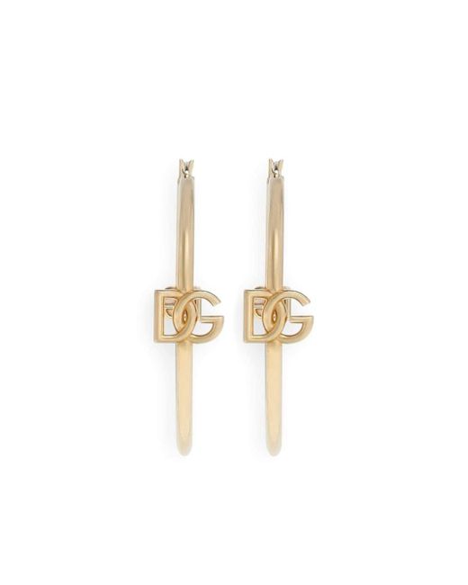Dolce & Gabbana White Dg Logo-charm Hoop Earrings