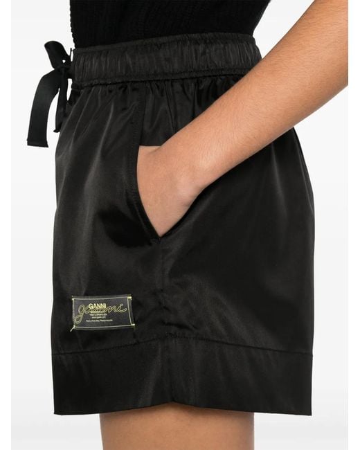Ganni Black Logo-Patch Shorts