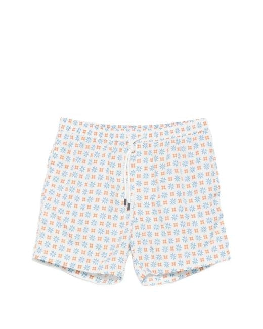 Barba Napoli White Floral-Print Drawstring Swim Shorts for men
