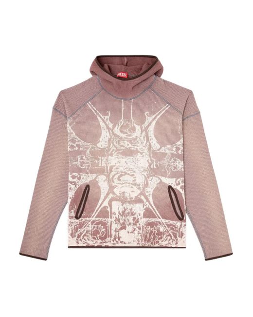 メンズ DIESEL S-waf-hood-new ワッフルニット パーカー Pink