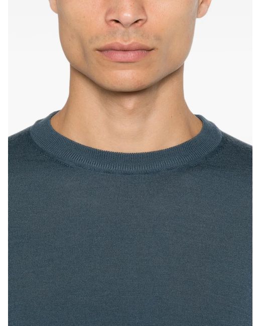 Canali Blue Wool Crew-Neck Sweater for men