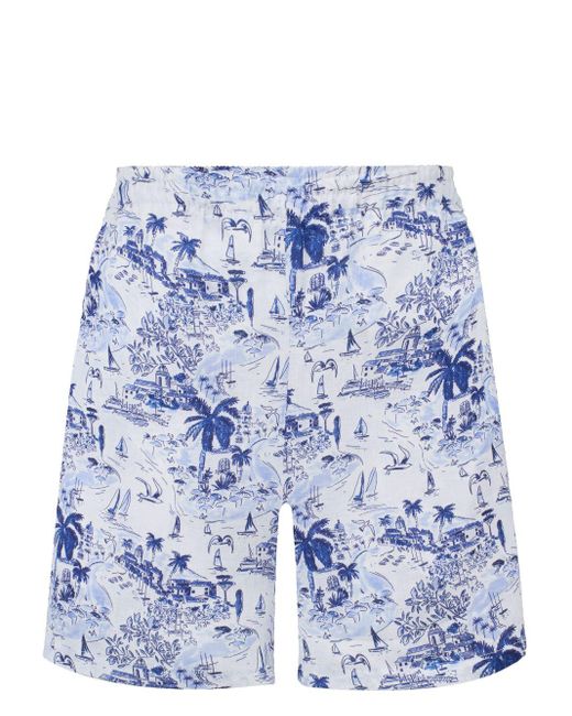 Vilebrequin Blue Riviera Sketch-print Linen Shorts