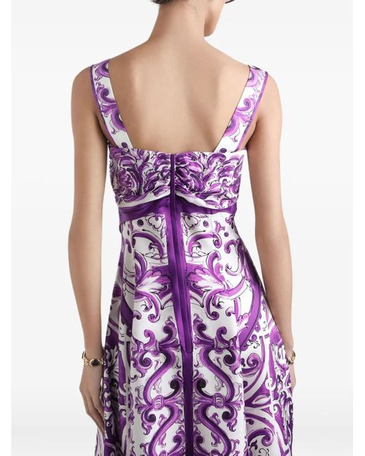 Dolce & Gabbana Majolica-Print Silk Twill Dress Purple