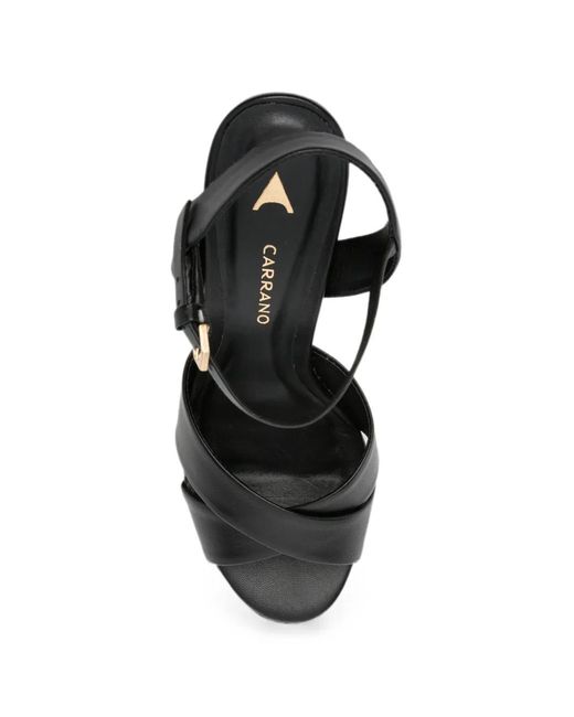 Carrano Black Crossover-Strap Platform Sandals