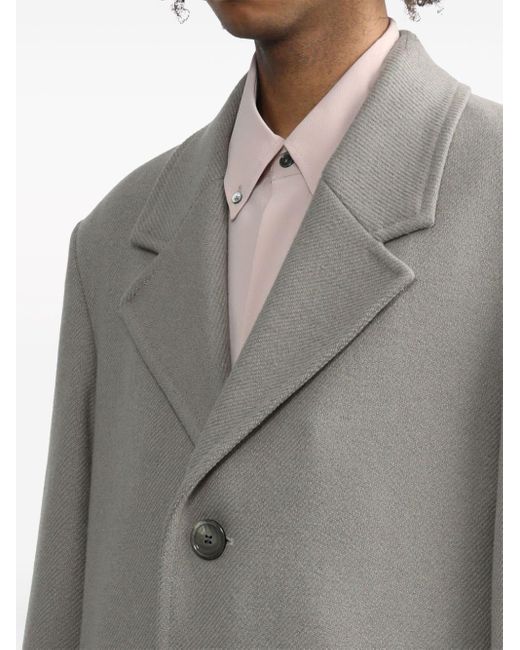 AMI Gray Single-breasted Virgin Wool-blend Coat for men
