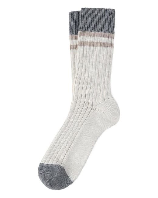 Brunello Cucinelli Gray Striped Cotton Socks for men