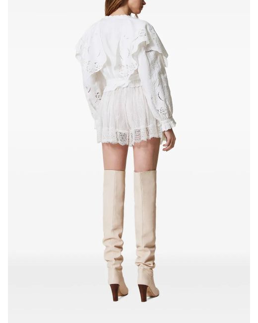 Twinset White Lace-Overlay Shorts