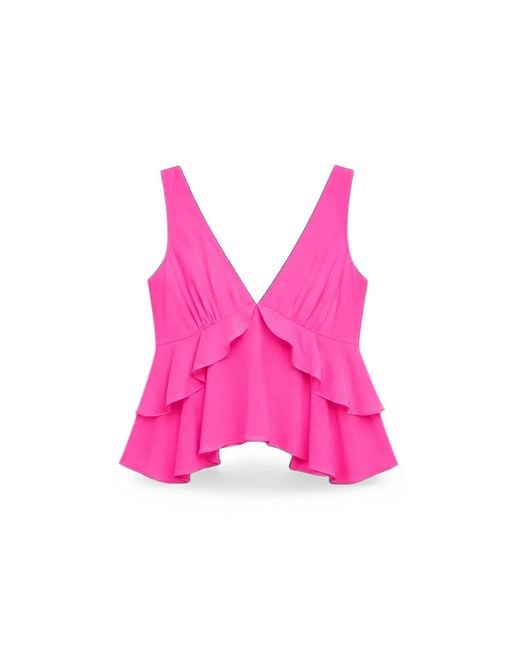 Fleur du Mal Pink Ruffled Silk Top