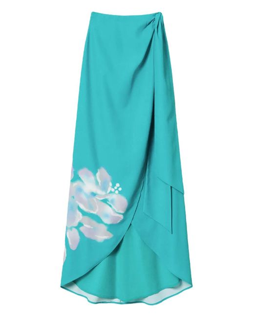 Twinset Blue Floral-Print Wrap Skirt