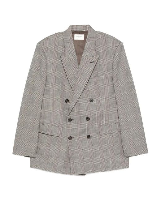 Saint Laurent Gray Double-Breasted Check Jacket for men