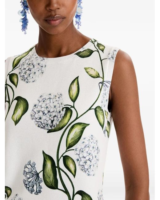 Oscar de la Renta White Flower-Print Tank Top
