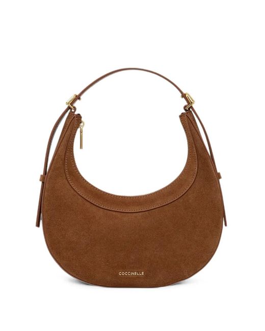 Coccinelle Brown Mini Whisper Suede Crescent Shoulder Bag