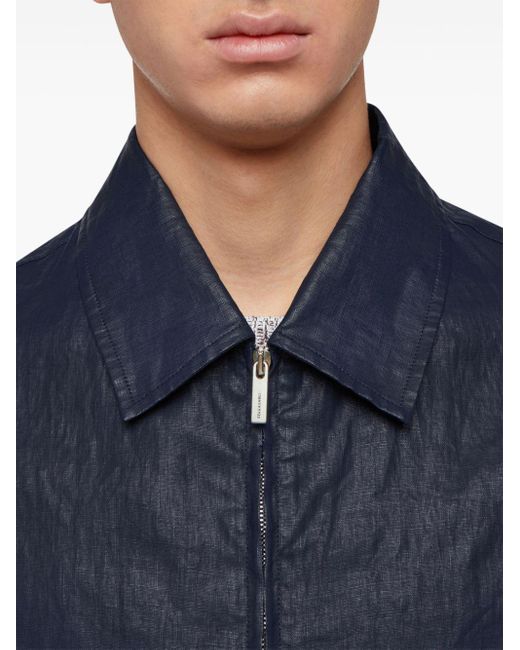 Ferragamo Blue Logo-engraved Linen Jacket for men