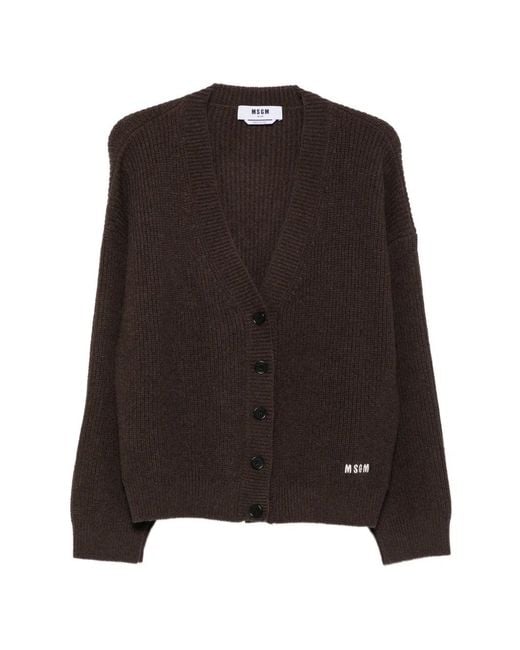 MSGM Brown Long Sleeve V-Neck Cardigan