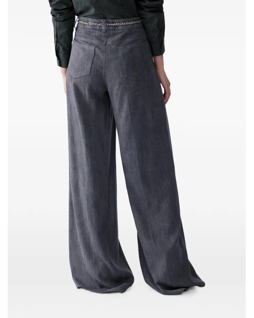 Liu Jo Gray Flare Pants With Belt
