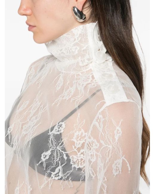 Patrizia Pepe White Lace Button-Detail Top