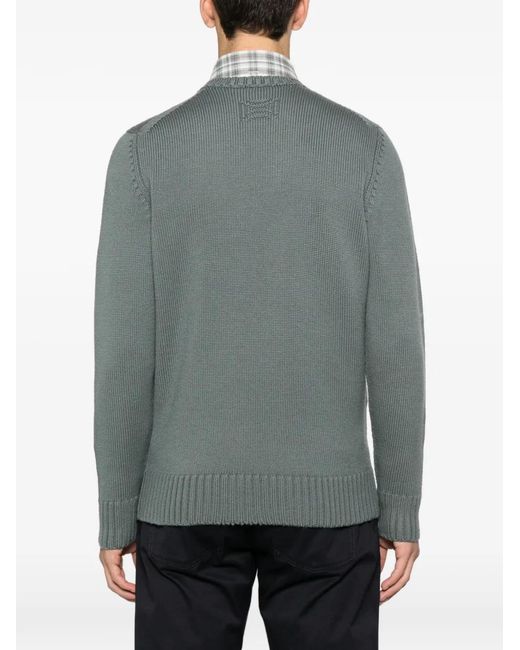 Drumohr Gray Ribbed Crew-Neck Sweater for men
