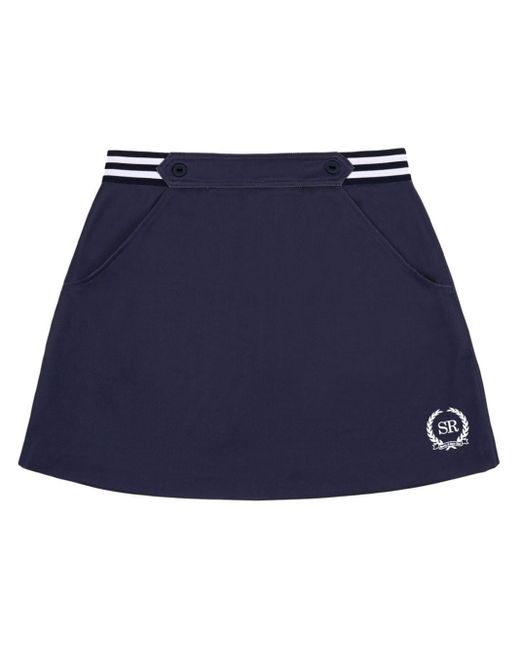 Sporty & Rich Blue Kelly Logo-embroidered Skirt