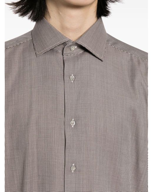 Corneliani Gray Houndstooth-pattern Long-sleeve Shirt for men