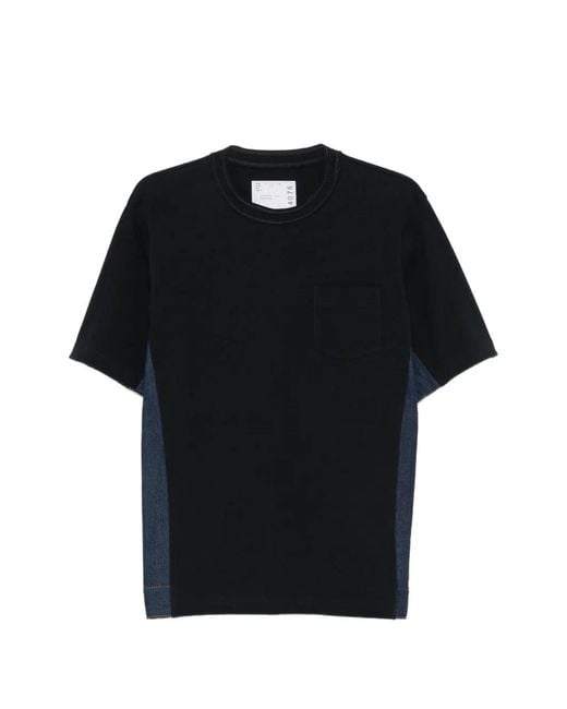 Sacai Black Denim X Cotton T-Shirt for men